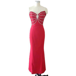 1990s Vintage Red Evening Gown with sweetheart neckline and beading | XS